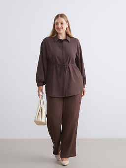 B?y?k Beden Beli Lastikli Dokulu M?slin Kad?n Pantolon