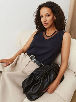 Топ(блузка) со вставкой из сетки т.синий - Tantino фото 9