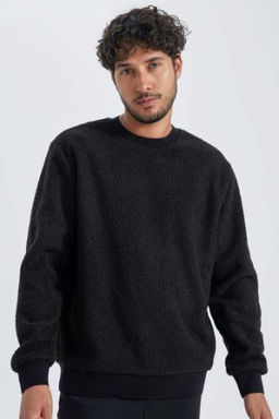 Regular Fit Bisiklet Yaka Basic Duz Pelus Sweatshirt