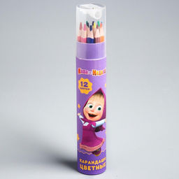 Цветные карандаши, 12 цветов, в тубусе с точилкой, Маша и Медведь