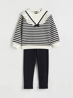 Bebe Yaka ?izgili K?z ?ocuk Sweatshirt ve Tayt