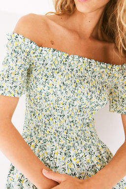 Vestido off-the-shoulder con cuerpo nido de abeja - H&m фото 2