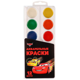 Краски акварельные «Тачки», 12 цветов, без кисти