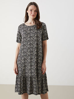 Bisiklet Yaka ?i?ekli A Kesim Elbise