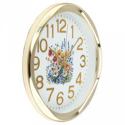 Часы настенные Летний сад д24,8см, h4,5см, мягкий ход, циферблат Цветы белый; цифры арабские, золотой; корпус пластик, золотой; в коробке (Китай) - Домашняя мода фото 2