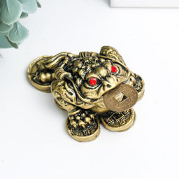 Нэцкэ фигурка «Жаба на монетах», под бронзу, 4×7×5.5 см