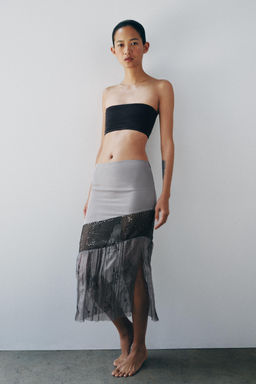 FALDA MIDI COMBINADA LENTEJUELAS / Grises