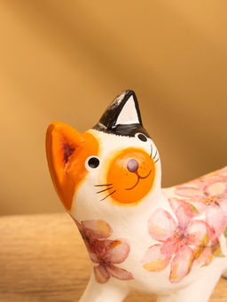 Сувенир «Котик в цветах», 13×3×9 см, дерево, бело-оранжевый