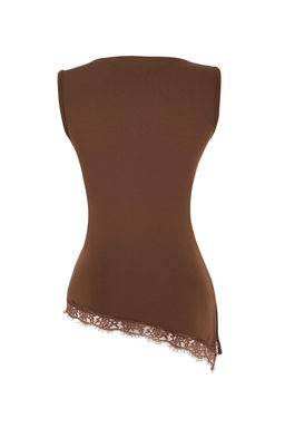 Kahverengi Fitted/Vucuda Oturan Asimetrik Dantel Detayl? Esnek Orme Bluz TWOSS26BZ00442 - Trendyolmilla фото 7