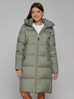 Пальто утепленное с капюшоном зимнее женское зеленого цвета 51155Z - MaxRita фото 8