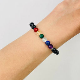 Браслет 7 чакр из черного Агата и Самоцветов 16 см