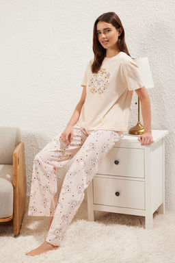 Trendyolmilla Ac?k Pudra %100 Pamuklu Ay?c?kl? Kalpli Orme Pijama Tak?m? THMSS25PT00206  фото 2
