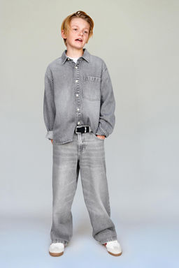CAMISA DENIM BOLSILLOS / Gris