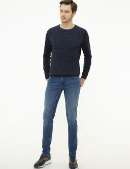 Lacivert Slim Fit Bisiklet Yaka Triko Kazak - Cacharel фото 5