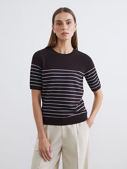 Bisiklet Yaka ?izgili Kad?n Triko Kazak