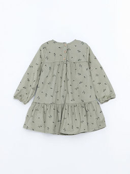 Bisiklet Yaka K?z Bebek ?i?ekli Kadife Elbise