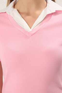 Trendyolmilla Pembe Dokuma Detayl? Regular/Normal Kal?p Orme Bluz TWOSS25BZ00214  фото 3