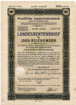 Облигация 4,5% 1000 рейхсмарок 1939 года Германия