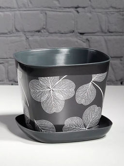 Кашпо квадратное 1,3л Листопад с поддоном (темно-серый) 38113151 Виолет