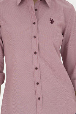 Женская бордовая рубашка в полоску с длинным рукавом - U.s. polo assn фото 6