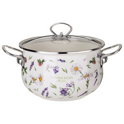 КАСТРЮЛЯ AGNESS ЭМАЛИРОВАННАЯ СО СТЕКЛЯННОЙ КРЫШКОЙ СЕРИЯ FLOWER STORY, 3,8 Л ДИА. 22СМ