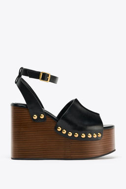 LEATHER WEDGE SANDALS WITH STUDS - Zara фото 8