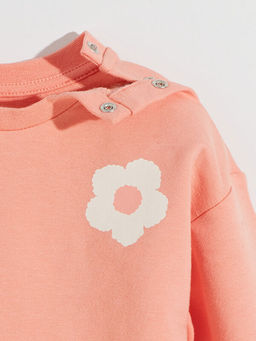 Bisiklet Yaka ?i?ekli K?z Bebek Sweatshirt ve E?ofman Alt 2li