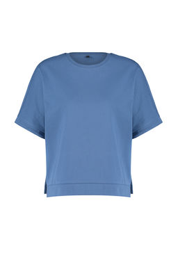 TRENDYOLMILLA Indigo %100 Pamuk Kesik ve Y?rtmac Detayl? Oversize/Rahat Kesim Orme T-Shirt TWOSS24TS00027 фото 11