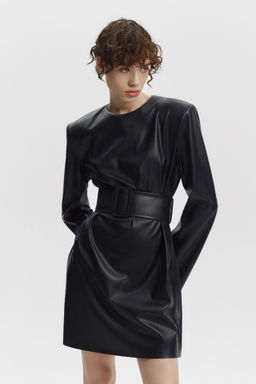 Платье мини с подплечникам из экокожи - Mollis фото 2