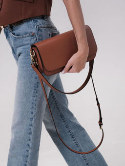 Сумка кожаная багет Deboro 30138 коричневый камень