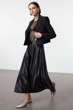 Siyah A Line/Can Form Maxi Saten Orme Etek TWOAW25ET00111