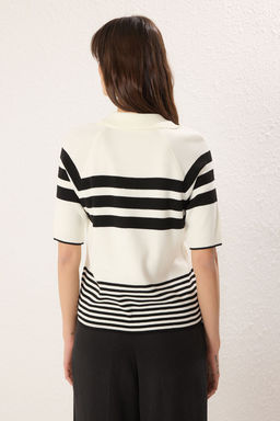 Ekru Polo Yaka Renk Bloklu Ince Triko Bluz TWOSS25KZ00002 - Trendyolmilla фото 4