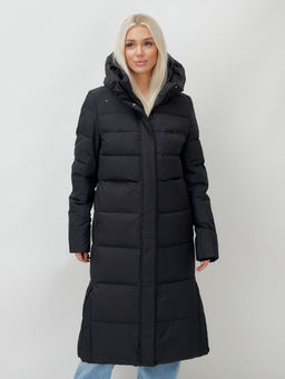 Пальто утепленное стеганное зимнее с капюшоном женское черного цвета 9620Ch - Mtforce фото 13