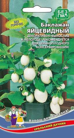 Баклажан ЯЙЦЕВИДНЫЙ  Декоративен! Вынослив к непогоде! Для цельноплодного консервирования! Можно выращивать на балконе!