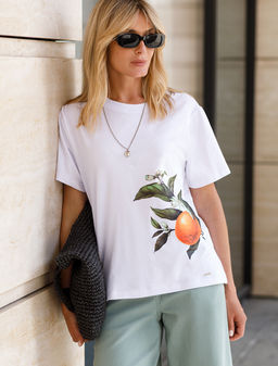 VILATTE / Футболка из хлопкового облегченного полотна с авторским принтом  фото 2