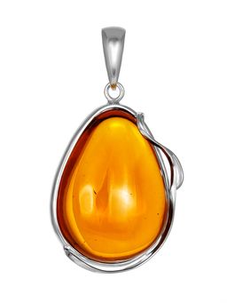 Элегантная подвеска каплевидной формы из натурального янтаря коньячного цвета