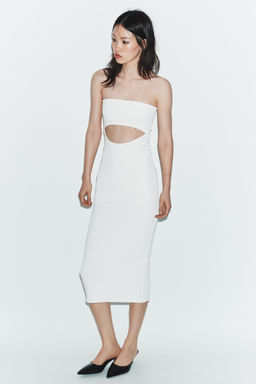 VESTIDO MIDI CUT OUT PUNTO STRETCH / Blanco