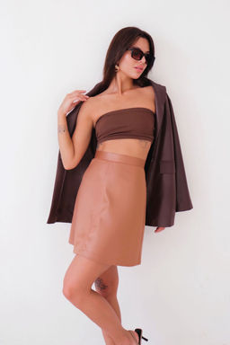 9738 Мини-юбка под кожу светло-коричневая - Martichelli фото 8