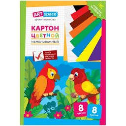 Цена за 2 шт. Цветной картон ArtSpace А4 8л. 8цв. "Попугай" (Нкн8-8_28650) немелованный, в папке