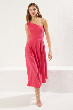 TRENDYOLMILLA Pembe A-Kesim Tek Omuz Dokuma S?k Elbise TPRSS25EL00074  фото 2