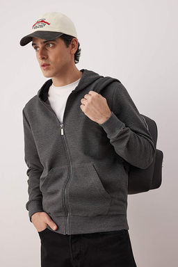 Antrasit Regular/Normal Kesim Fermuarl_ Kap__onlu Dokulu Sweatshirt TMNAW26SW00067