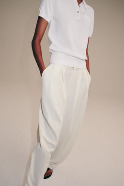 PANTAL?N FLUIDO PINZAS ZW COLLECTION / Blanco roto - Zara фото 4