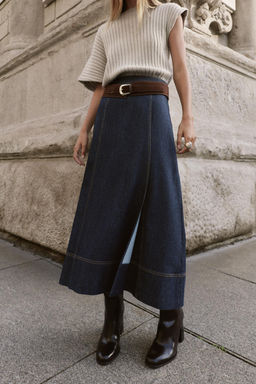 Z1975 BELTED DENIM WRAP MIDI SKIRT - Zara фото 3