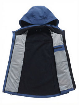 Ветровка женская софтшелл виндстоппер с капюшоном спортивная синего цвета 9616_1S