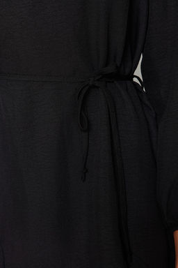 Siyah Kusakl? Duz Kesim Bisiklet Yaka Mini Dokuma Elbise TWOAW24EL00337