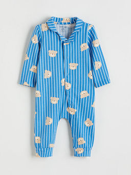 G?mlek Yaka Ay?c?k Bask?l? Erkek Bebek Tulum