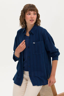 Женская темно-синяя джинсовая рубашка