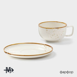 Чайная пара Magistro «Церера», 2 предмета: чашка 250 мл, блюдце d=16.5 см, фарфор, белая