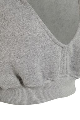 Gri Kal?n Ici Polarl? Kapusonlu V Yaka Rahat Kesim Crop Orme Sweatshirt TWOAW23SW00096