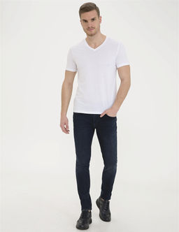 Beyaz Slim Fit V Yaka Basic Ti__rt - Pierre cardin фото 4